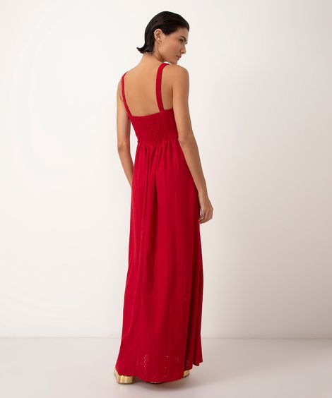 vestido de laise midi alça franzida  vermelho