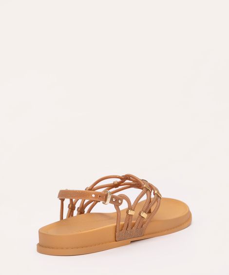 sandália instantes flat texturizada grendha dourado