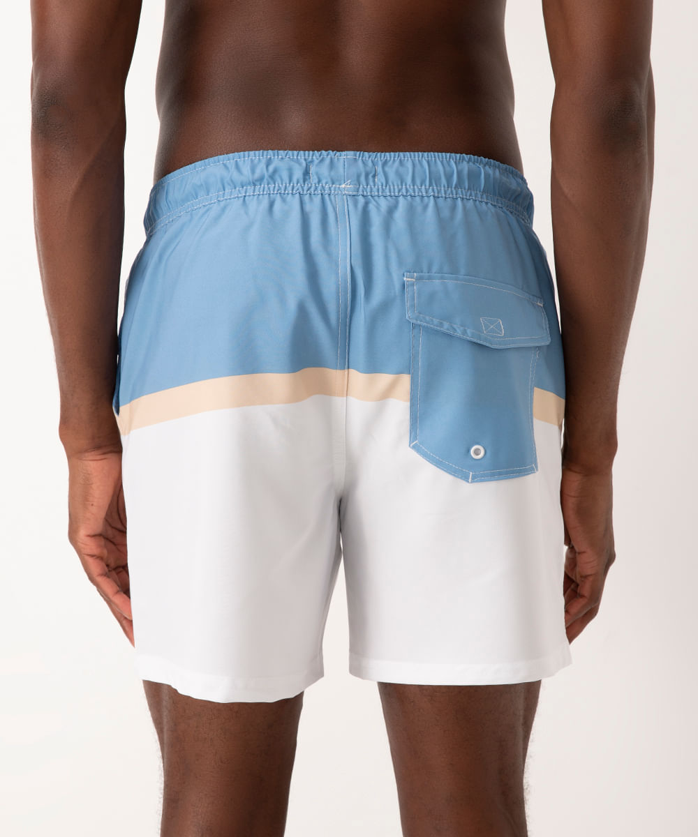 short listrado com elástico cordão e bolsos azul