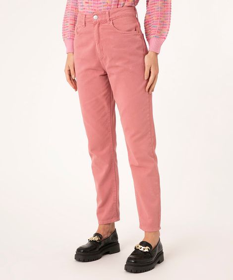 calça mom de sarja cintura super alta rosa