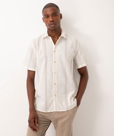camisa de algodão étnica manga curta off white