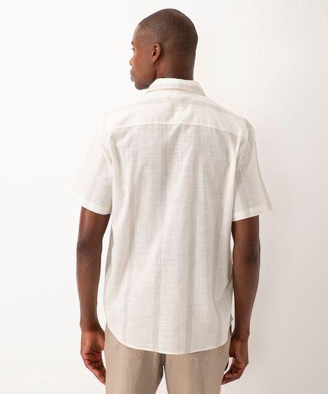 camisa de algodão étnica manga curta off white