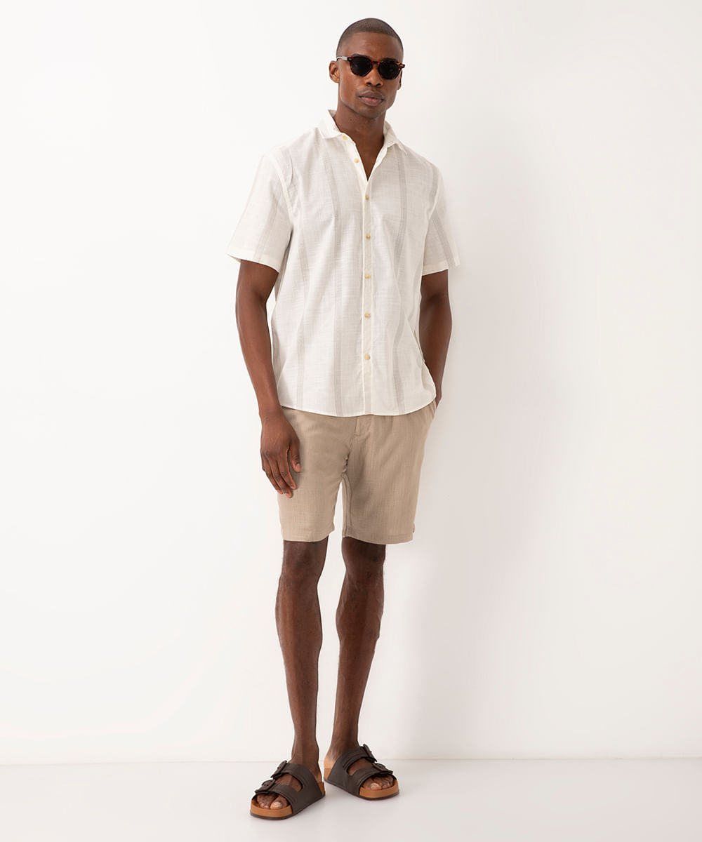 camisa de algodão étnica manga curta off white