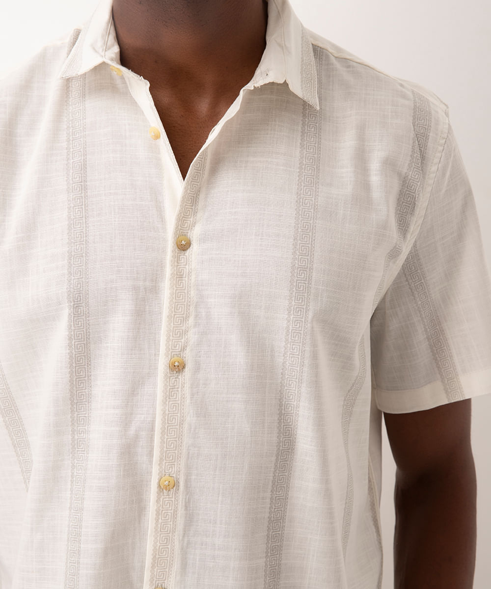 camisa de algodão étnica manga curta off white