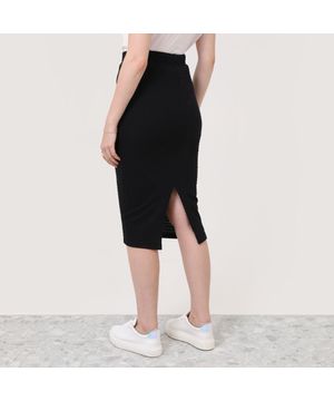 Saia Em Malha Crochê Chevron Feminino Preto