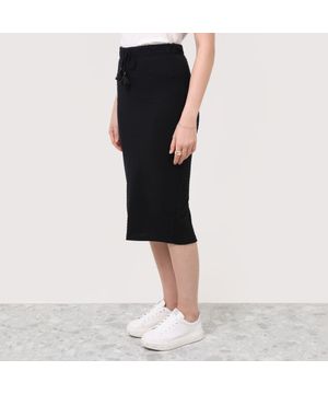 Saia Em Malha Crochê Chevron Feminino Preto
