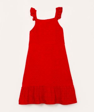 vestido infantil de laise evasê vermelho