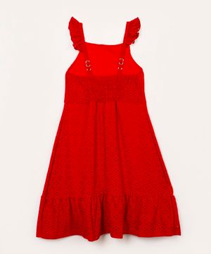 vestido infantil de laise evasê vermelho