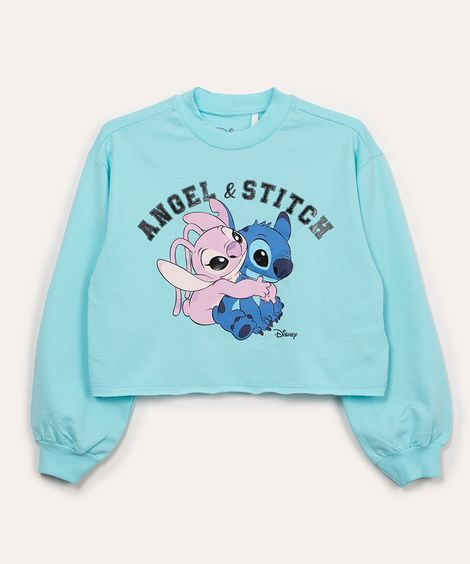 blusa de algodão juvenil manga longa angel e stitch verde claro
