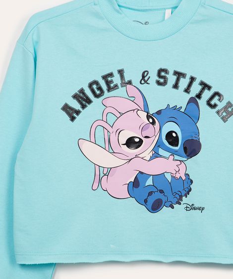blusa de algodão juvenil manga longa angel e stitch verde claro