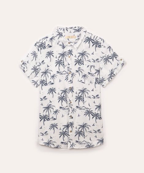 camisa juvenil de algodão coqueiros com bolso manga curta off white