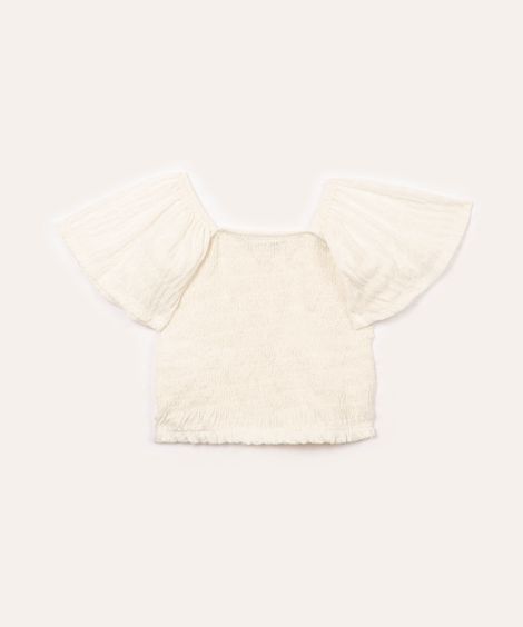 blusa cropped infantil de lastex manga babado off white