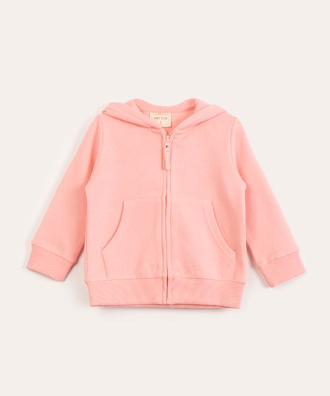 blusão infantil de moletom básico com capuz e bolsos rosa