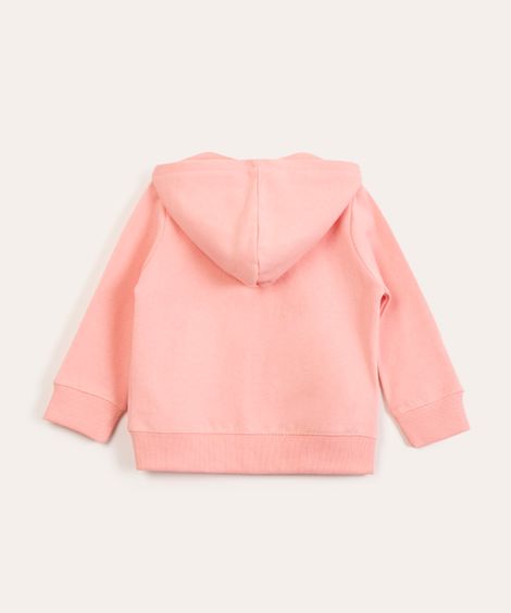 blusão infantil de moletom básico com capuz e bolsos rosa