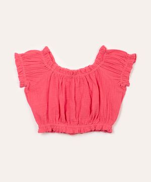 blusa de algodão infantil ciganinha com botões pink