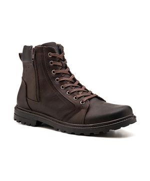 Bota Coturno Couro Cadarço Zíper Masculina Casual Dia a Dia