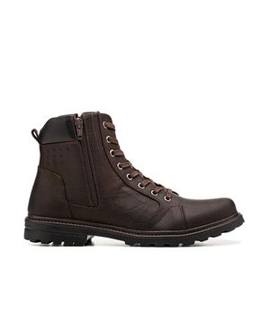 Bota Coturno Couro Cadarço Zíper Masculina Casual Dia a Dia