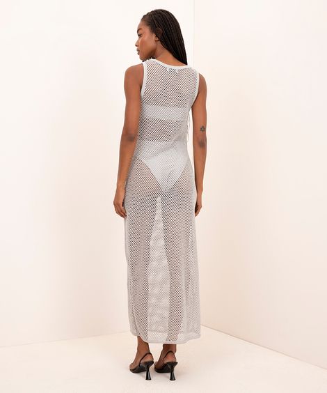 vestido midi de tricot com brilho mindset prata