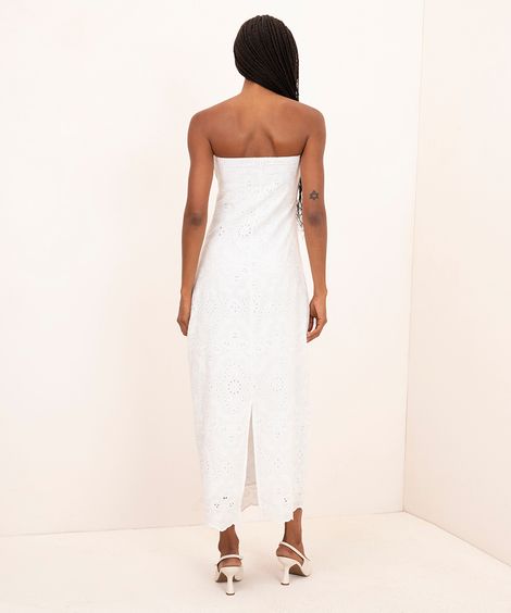 vestido midi de laise decote reto sem alça com fenda mindset branco