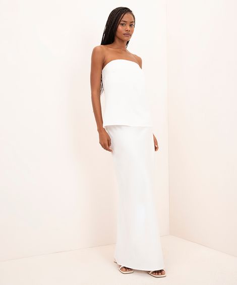 saia longa acetinada cintura alta mindset off white