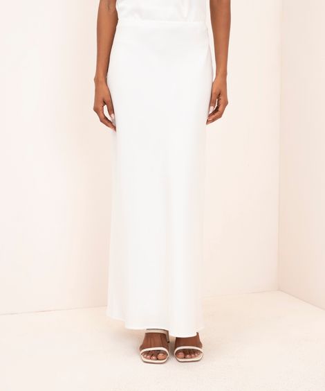 saia longa acetinada cintura alta mindset off white