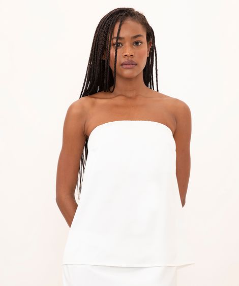 blusa acetinada decote reto sem alça mindset off white
