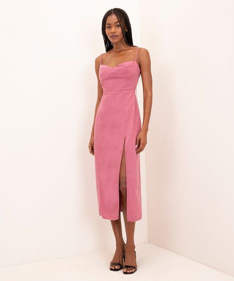 vestido midi com fenda mindset rosa
