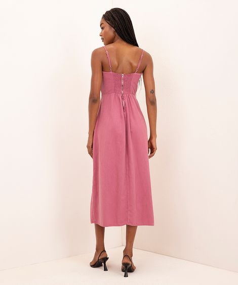 vestido midi com fenda mindset rosa