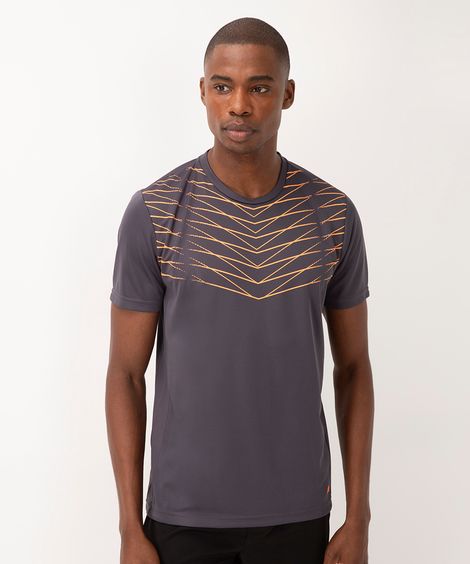 camiseta geométrica manga curta esportiva chumbo
