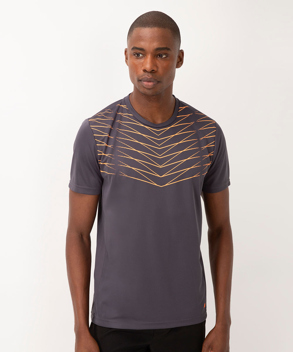 camiseta geométrica manga curta esportiva chumbo