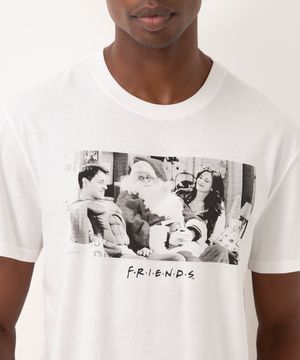 camiseta de algodão friends natal manga curta off white