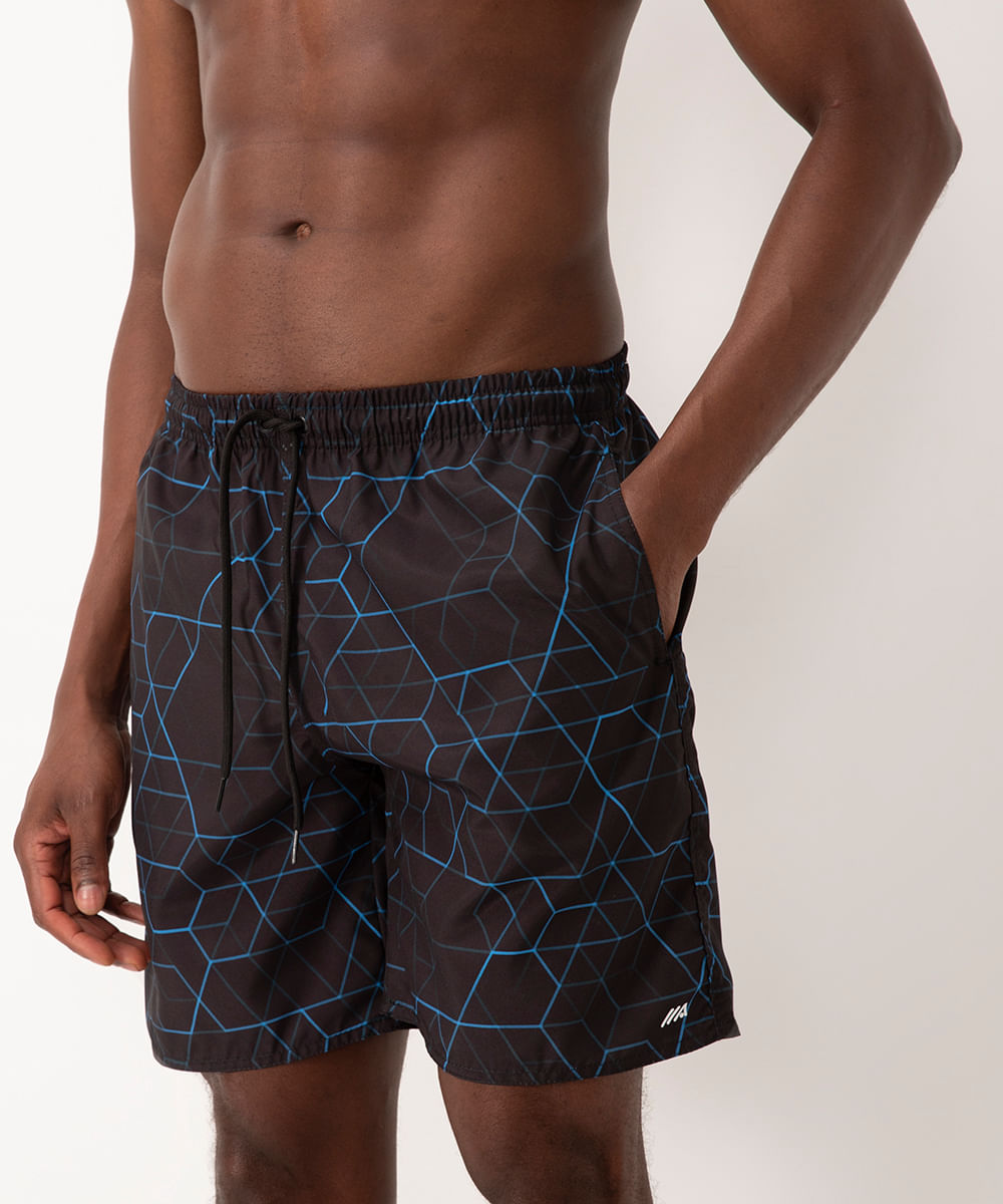 bermuda esportiva geométrica com elástico azul