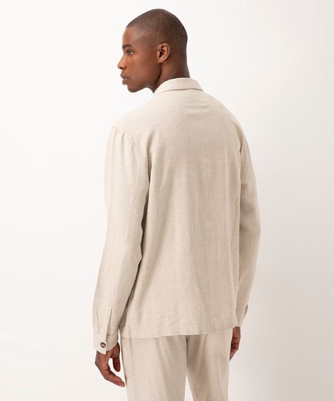 camisa comfort com linho manga longa kaki