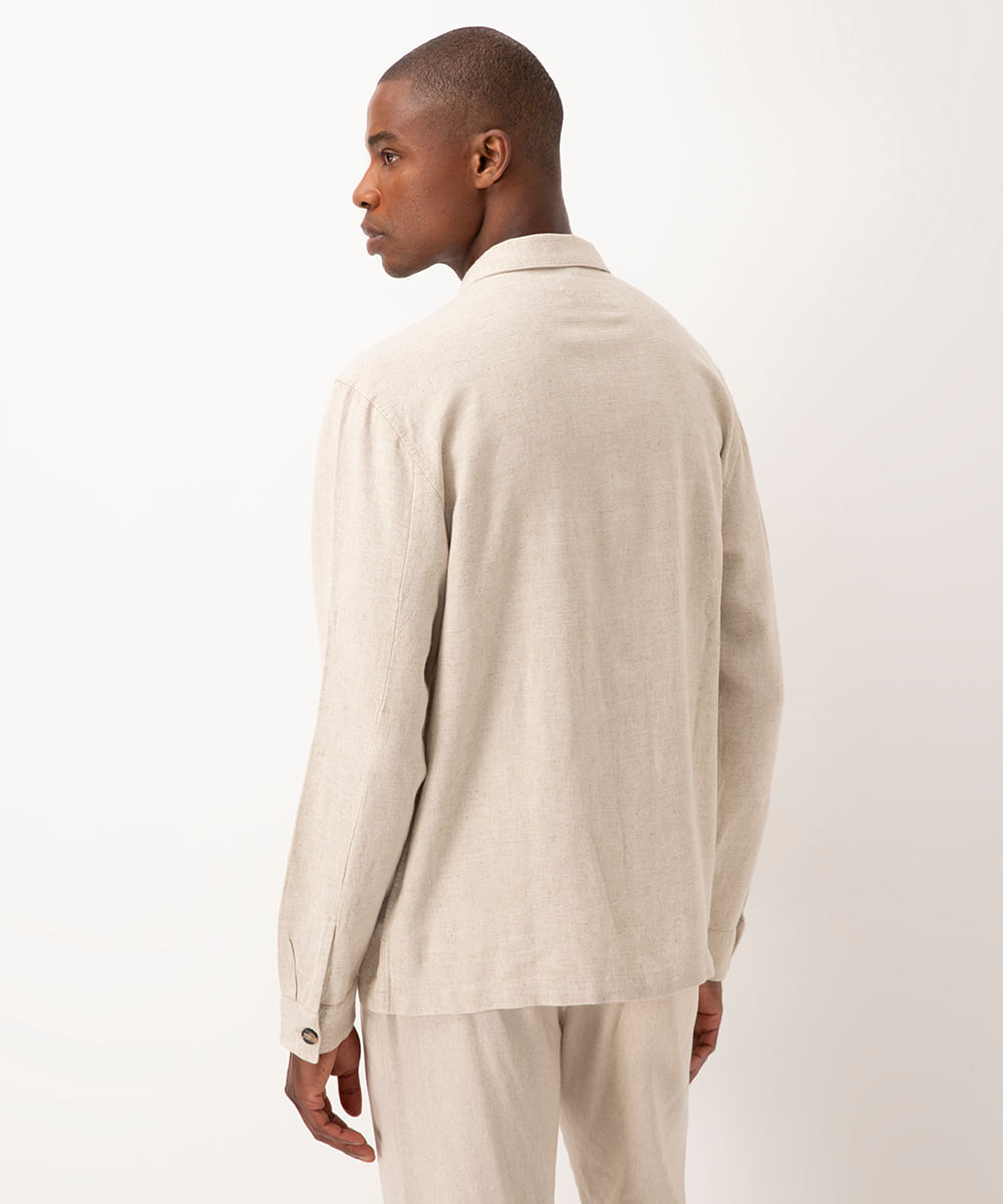 camisa comfort com linho manga longa kaki