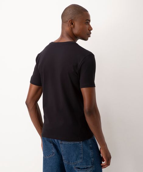 camiseta de algodão básica com bolsos manga curta preto