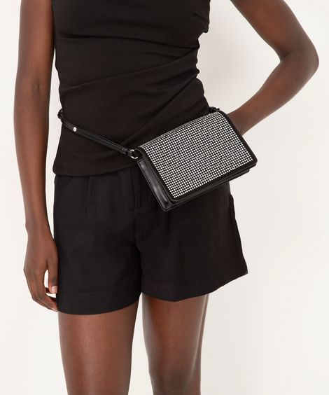 short de viscose alfaiataria cintura alta com elástico - preto