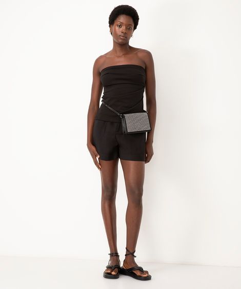 short de viscose alfaiataria cintura alta com elástico - preto