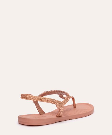 sandália reluzente flat texturizada grendha rose