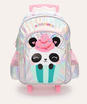 mochila de rodinha infantil cute panda holográfica colorido