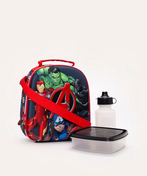 lancheira infantil avengers com alça preto