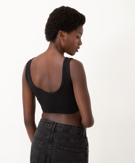 cropped de algodão canelado básico preto