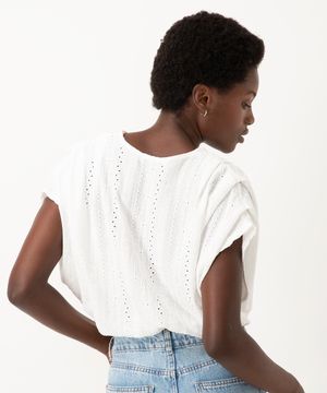 cropped de laise decote transpassado off white