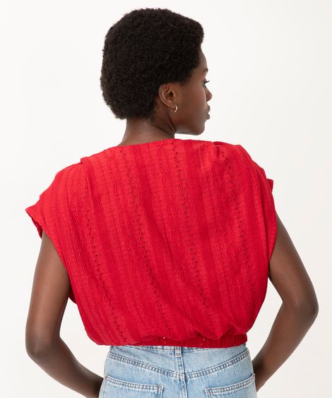 cropped de laise decote transpassado vermelho