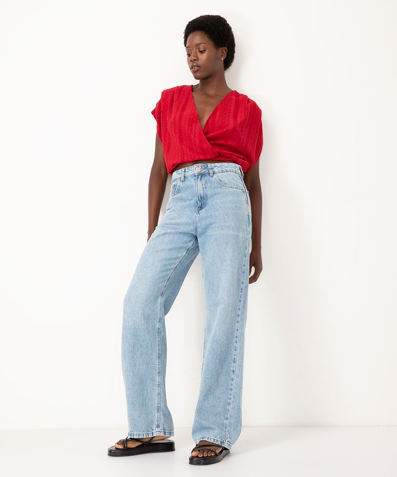 cropped de laise decote transpassado vermelho - C&A