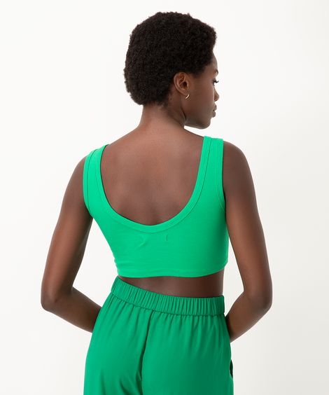 cropped de algodão canelado básico verde