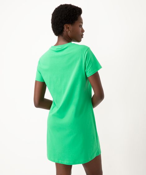 vestido básico de algodão manga curta verde
