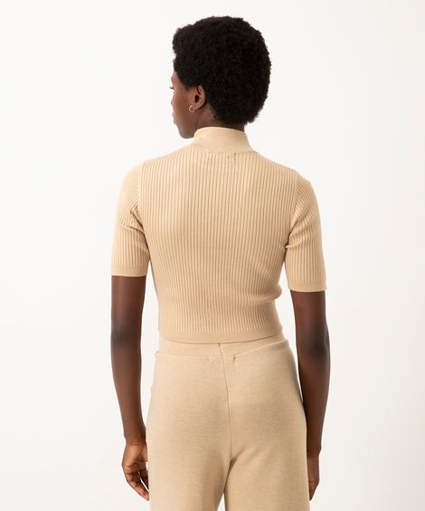 cropped de tricot gola alta manga curta kaki