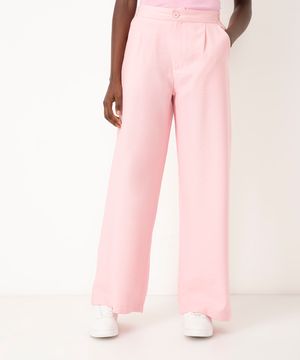 calça wide leg de viscose cintura alta rosa