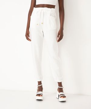 calça jogger de viscose cintura alta com elástico off white - off white