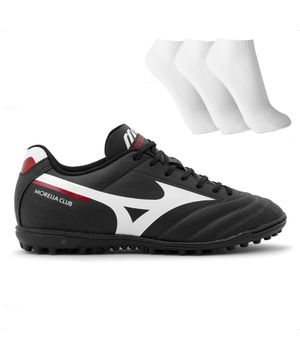 Chuteira Society Mizuno Morelia Club As Masculina 3 Pares de Meias Preto